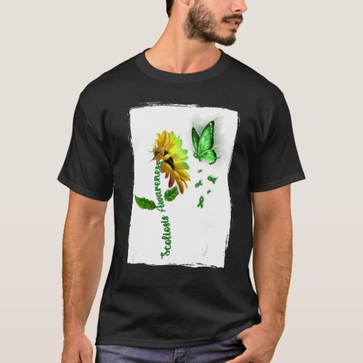 Vlinder zonnebloem scoliose bewustzijn voor mannen t-shirt (Voorkant)