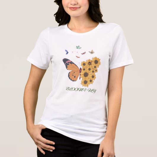 Vlinder & Zonnebloem T-shirt – Waterverf Bloemen (Voorkant)