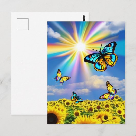 Vlinder & Zonnebloemen Briefkaart (Voorkant / Achterkant)