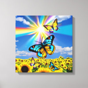 Vlinder & Zonnebloemen Canvas Afdruk