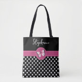Vlinder zwart roze monogram polka stippen tote bag (Voorkant)