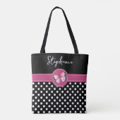 Vlinder zwart roze monogram polka stippen tote bag (Achterkant)