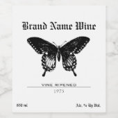 Vlinder zwart & wit minimalistische vlinders wijn etiket (Enkel label)