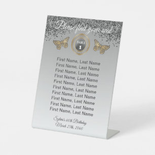 Vlinder & Zwarte Glitters, Folie Tafel Nummer Bord Reclamebord Met Voetstuk