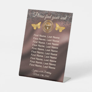 Vlinder & Zwarte Glitters, Folie Tafel Nummer Bord Reclamebord Met Voetstuk