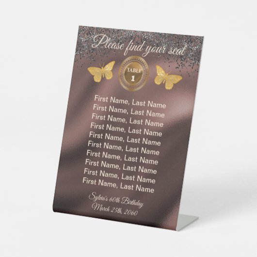 Vlinder & Zwarte Glitters, Folie Tafel Nummer Bord Reclamebord Met Voetstuk (Voorkant)