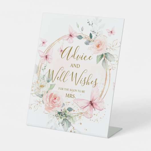 Vlinderadvies en goed wensen tekenen reclamebord met voetstuk (Voorkant)