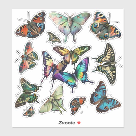 Vlinderassortiment, monarchen, zwaluwstaarten enz. sticker (Vel)