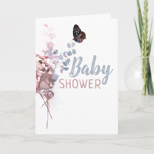 Vlinderblaadjes, elegante Baby showers uitnodiging (Voorkant)