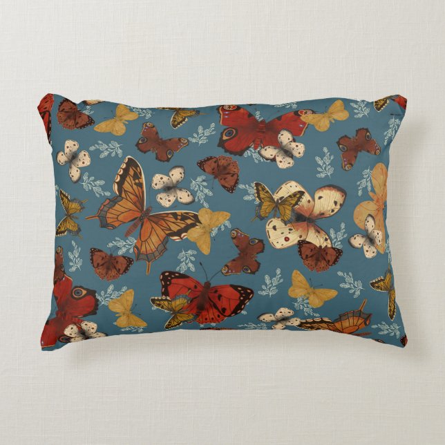 Vlinderblauw naadloos patroon accent kussen (Voorkant)