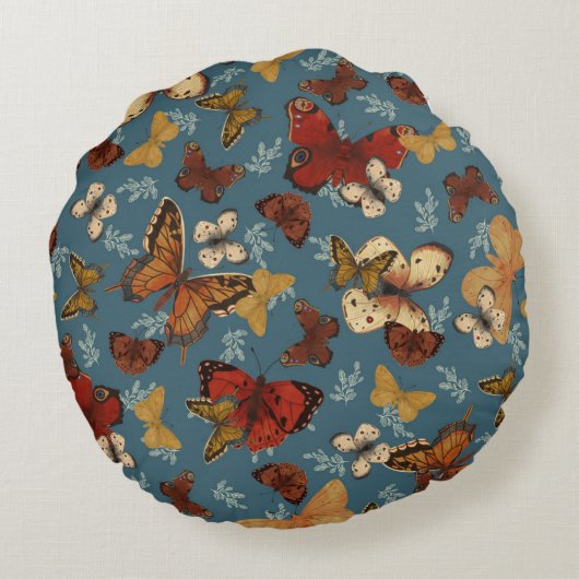 Vlinderblauw naadloos patroon rond kussen (Achterkant)