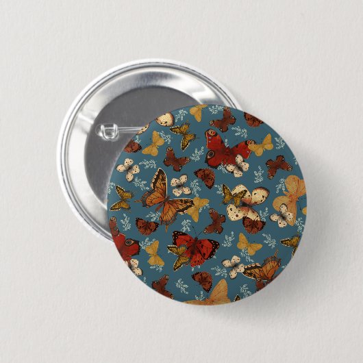 Vlinderblauw naadloos patroon ronde button 5,7 cm (Voorkant /achterkant)