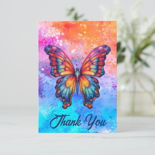 Vlinderblauw Sinaasappels vleugels Bedankkaart (Staand voorkant)
