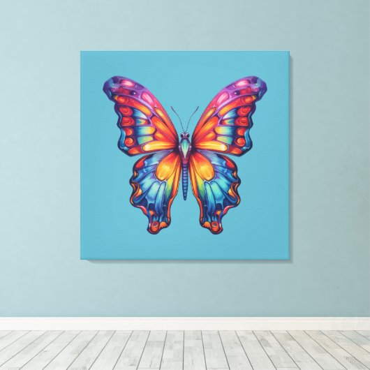 Vlinderblauw Sinaasappels vleugels Canvas Afdruk (Insitu (Houten vloer))