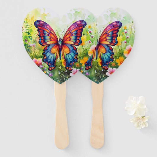 Vlinderblauw Sinaasappels vleugels Handwaaier (Voorkant en achterkant)