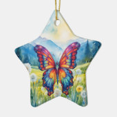 Vlinderblauw Sinaasappels vleugels Keramisch Ornament (Links)