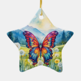 Vlinderblauw Sinaasappels vleugels Keramisch Ornament
