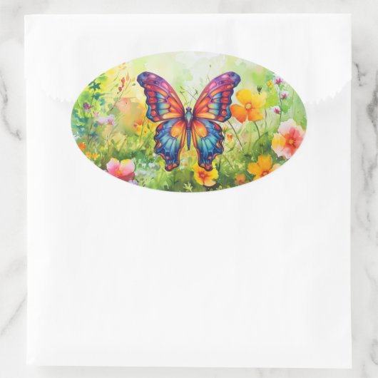 Vlinderblauw Sinaasappels vleugels Ovale Sticker (Tas)