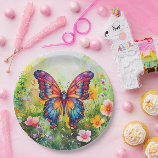 Vlinderblauw Sinaasappels vleugels Papieren Bordje (Feest)