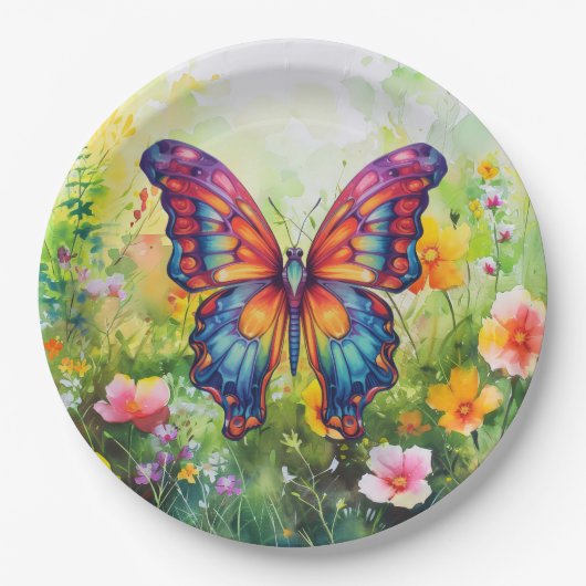 Vlinderblauw Sinaasappels vleugels Papieren Bordje (Voorkant)