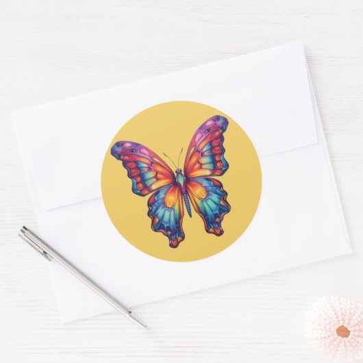 Vlinderblauw Sinaasappels vleugels Ronde Sticker (Envelop)