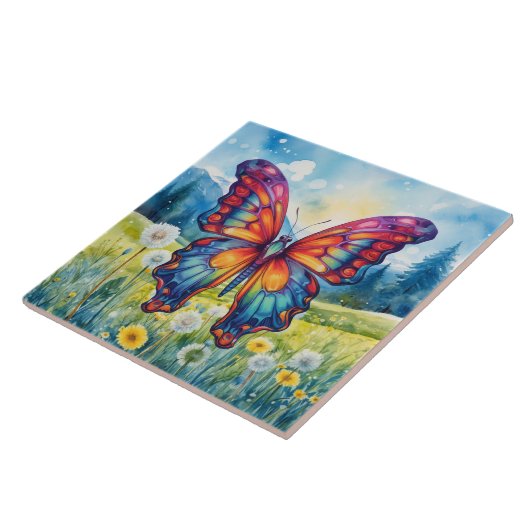 Vlinderblauw Sinaasappels vleugels Tegeltje (Zijkant)