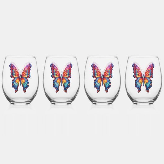 Vlinderblauw Sinaasappels vleugels Wijnglas Zonder Voet (Voorkant)
