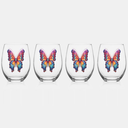 Vlinderblauw Sinaasappels vleugels Wijnglas Zonder Voet (Achterkant)