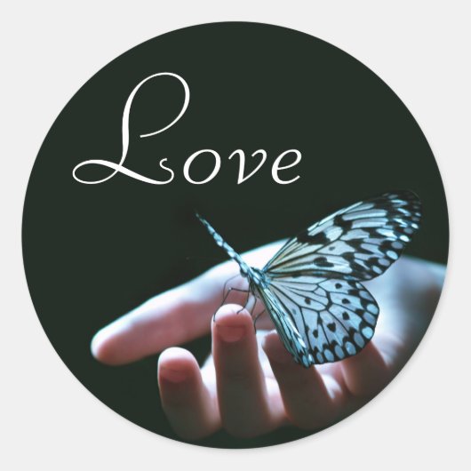 Vlinderblauw zwart liefde stickers (Voorkant)
