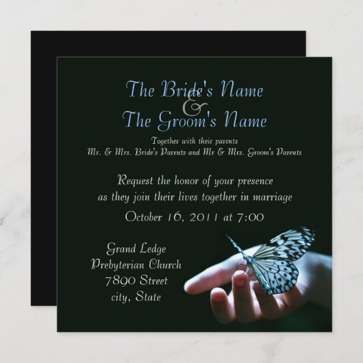 vlinderblauwe zwarte bruiloft kaart (Voorkant / Achterkant)