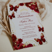  Vlinderbloem Rood Goud Quinceanera Folie Uitnodiging