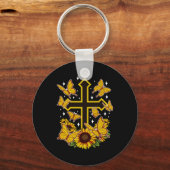 Vlinderbloembloem, Christelijk kruis, zonnebloem Sleutelhanger (Voorkant)