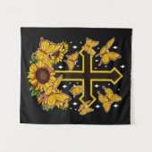 Vlinderbloembloem, Christelijk kruis, zonnebloem Wandkleed (Voorkant (horizontaal))