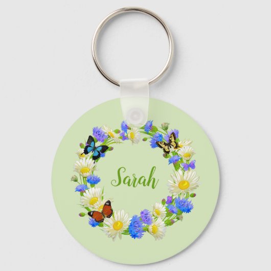 Vlinderbloemen Gepersonaliseerde Sleutelhanger Blo (Voorkant)