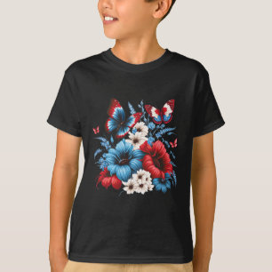 Vlinderbloemen - rood wit en blauw 4 juli t-shirt