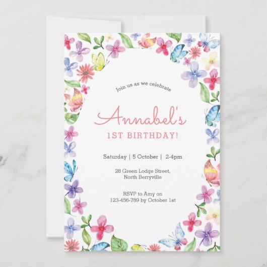 Vlinderbloemen Verjaardagsuitnodiging Kaart (Voorkant)