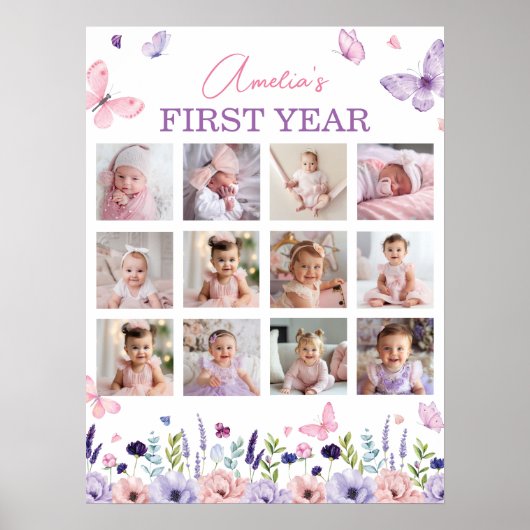 Vlinderbloemeneerste jaar foto Milestone Poster (Voorkant)