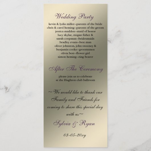 vlinderbloemig ivoor paarse Trouwprogramma Programmakaart (Achterkant)