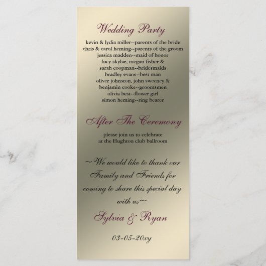 vlinderbloemig ivoor roze Bruiloftsprogramma Programmakaart (Achterkant)