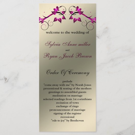 vlinderbloemig ivoor roze Bruiloftsprogramma Programmakaart (Voorkant)