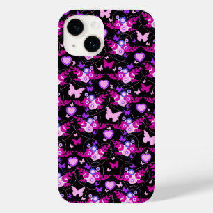 Vlinderbloemigen en harten roze zwart Case-Mate iPhone case