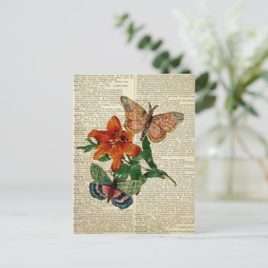 Vlinderbloemkunst op de woordenboekpagina briefkaart (Staand voorkant)