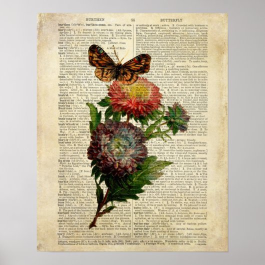 Vlinderbloemkunst op de  woordenboekpagina poster (Voorkant)
