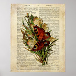 Vlinderbloemkunst op de woordenboekpagina poster
