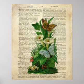 Vlinderbloemkunst op de woordenboekpagina poster