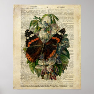 Vlinderbloemkunst op de woordenboekpagina poster