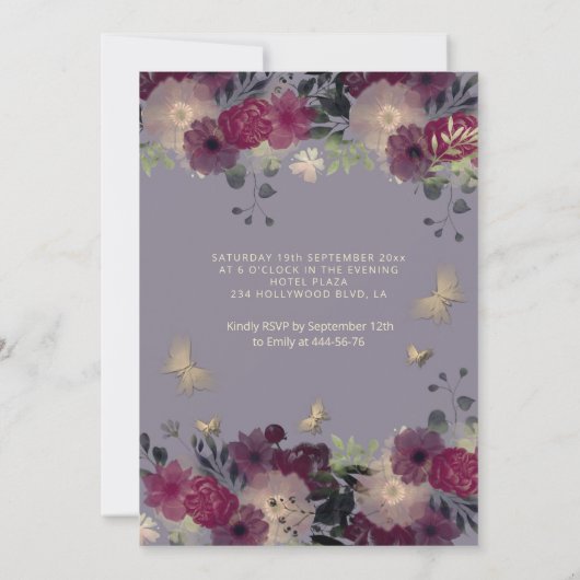 Vlinderbloemtuin lila zoet zestien kaart (Achterkant)