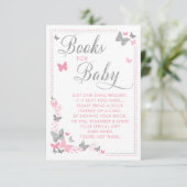 Vlinderboek voor Baby Kaart, roze, zilver Informatiekaartje (Staand voorkant)
