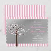 Vlinderboom Grijs & Roze Baby Shower Uitnodiging (Voorkant / Achterkant)