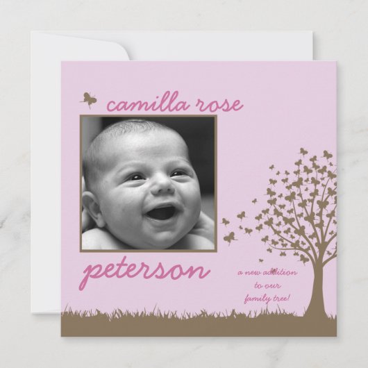 vlinderboom meisje geboorte aankondiging (Voorkant)
